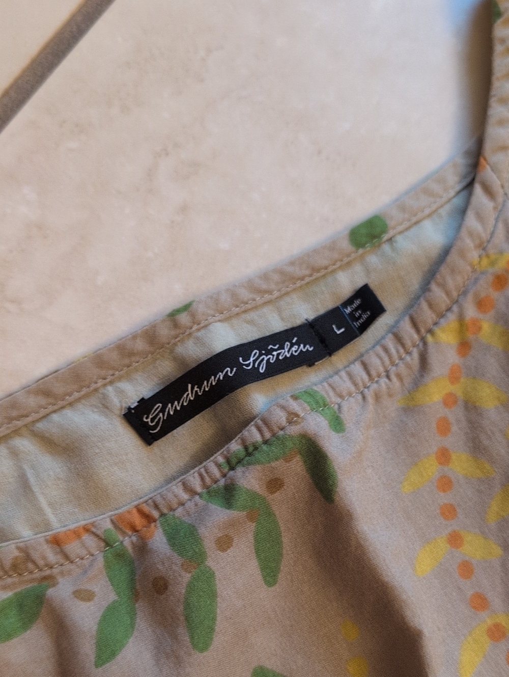 Gudrun Sjoden Skirt Set Two Piece Tunic Tan Floral Patchwork Lagenlook Cotton L - Picture 3 of 11